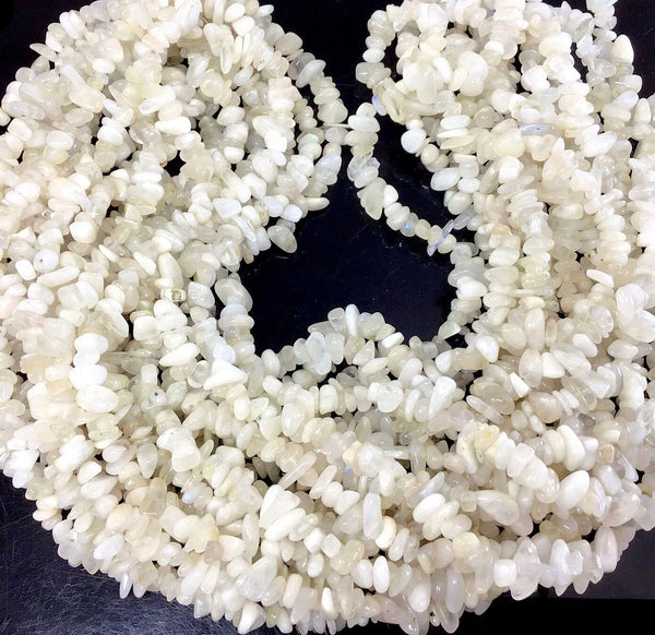 Natural White Moonstone Gemstone Chip Beads, Free Form, 5mm-8mm, Hole ID 1mm, 1 Strand/31 Inch, GZ1-37