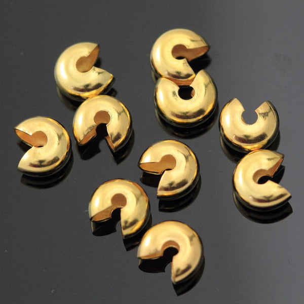100pcs Tarnish Resistant Crimp Bead Knot Cover, 18K Yellow Gold Plated Brass, Size Selections: 3mm/4mm/5mm/6mm