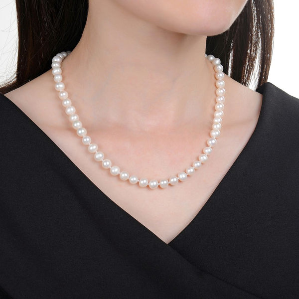 Natural Grade AA+ Potato Round White Cultured Freshwater Pearl Necklace, 7-8mm Pearl Strand, Length Selections: 16 inch/18 Inch
