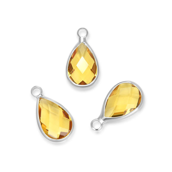 10pcs Grade A November Topaz Teardrop Birthstone Charm Drop, Sterling Silver Plated Brass, Size Selections: 11x7mm, 14x8mm, 16x9mm
