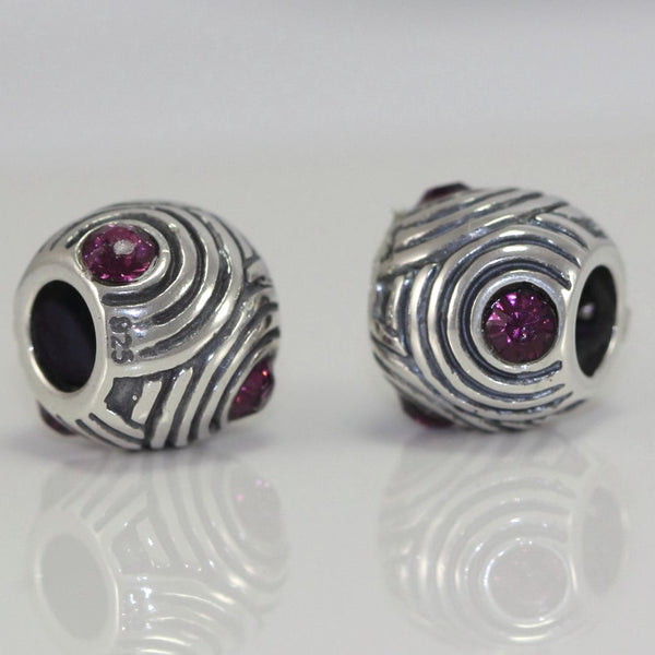 1pc Sterling Silver February Birthstone Bead Charm Amethyst Cubic Zirconia CZ, Compatible with Pandora All Other Charm Bracelet, EC186