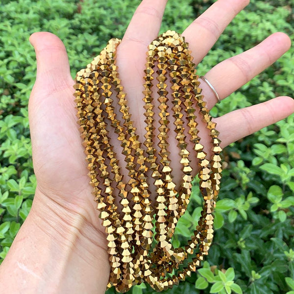 200pcs Creative Club Faceted Flat Bicone Rondelle Crystal Glass Beads #5305, Gold Aurum, 6x4mm Small, Hole ID 1mm, CC3R633