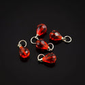 5pcs July Birthstone Charm Drops, 10mm Light Red Austrian Teardrop Crystal Beads, Sterling Silver Plated Open Jump Rings, BR6-7