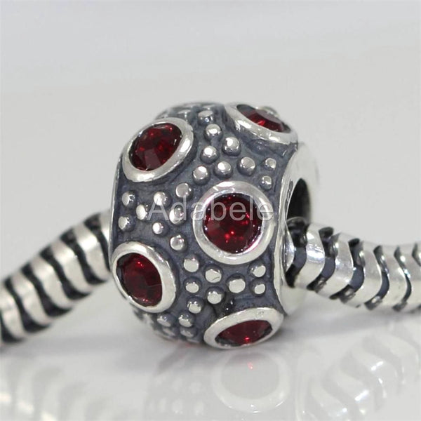 1pc Solid 925 Sterling Silver January Birthstone Bead Charm Cubic Zirconia CZ, Compatible with Pandora All Other Charm Bracelet, EC187