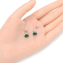 1 Pair 925 Sterling Silver May Birthstone Round Cut Stud Earrings, 8mm/2 Carat Cubic Zirconia CZ Green Emerald Stone, SSE49-5