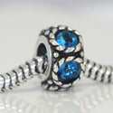 1pc Real 925 Sterling Silver March Birthstone Flower Round Charm Bead, Cubic Zirconia CZ Blue Aquamarine Gemstone, Compatible with Pandora all Other Charm Bracelets, EC1-N3