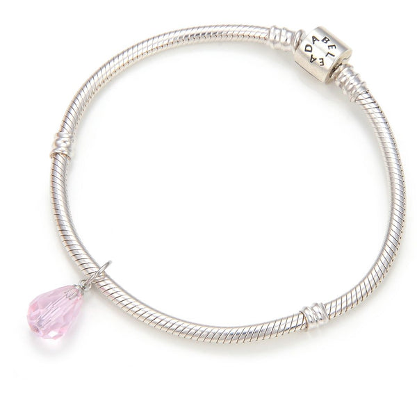 5pcs October Birthstone Charm Drops, 10mm Pink Austrian Teardrop Crystal Beads, Sterling Silver Plated Open Jump Rings, BR6-10