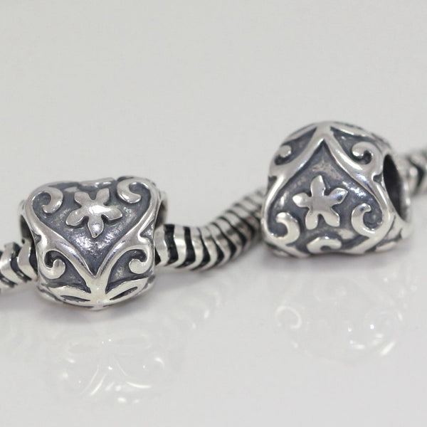 1pc Solid 925 Sterling Silver Floral Heart Charm Love Bead, Compatible with Pandora All Other Charm Bracelet, EC231