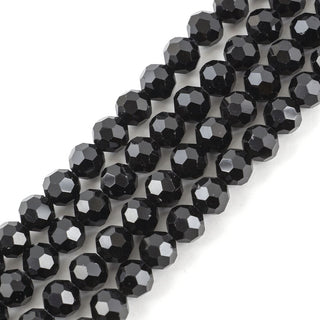 500pcs Creative Club Faceted Round Crystal Glass Beads, Jet Black, 4mm (0.16 inch) Small Tiny, Hole ID 1mm, CC2R423