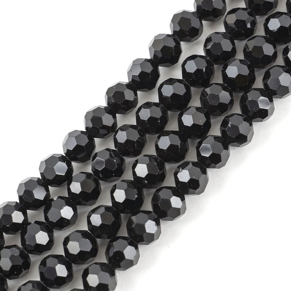 500pcs Creative Club Faceted Round Crystal Glass Beads, Jet Black, 4mm (0.16 inch) Small Tiny, Hole ID 1mm, CC2R423