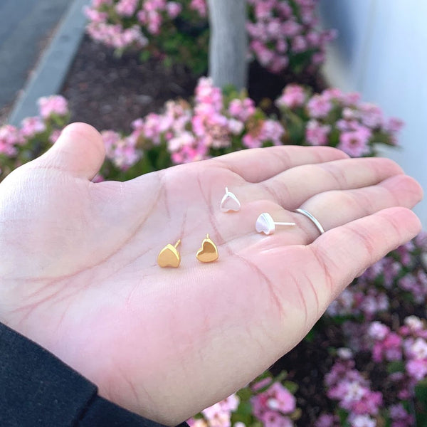 1 Pair 18K Yellow Gold Plated 925 Sterling Silver Stud Earrings, Love Heart Ear Studs, Small Tiny, SSE100-2