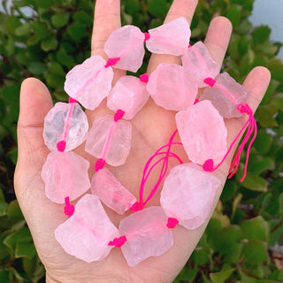 Natural Raw Pink Rose Quartz Gemstone Beads, Large Drilled Rough Nugget Stone,15 Inch GA-C8