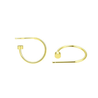 2pcs Real 18K Yellow Gold Plated Sterling Silver C Hoop Huggie Earrings, 15mm, 3mm Circle Dot, SSE47-2