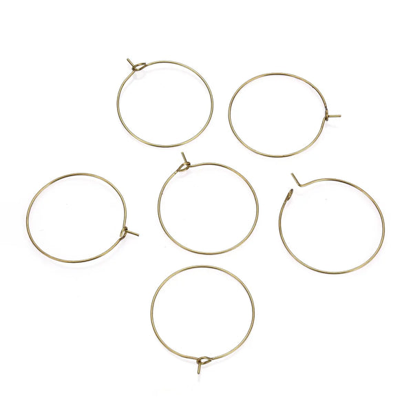 50pcs Raw Brass Round Circle Hoops, 0.7mm/21 Gauge, Unplated/Uncoated, Size Selections: 20mm/30mm/40mm/50mm/60mm