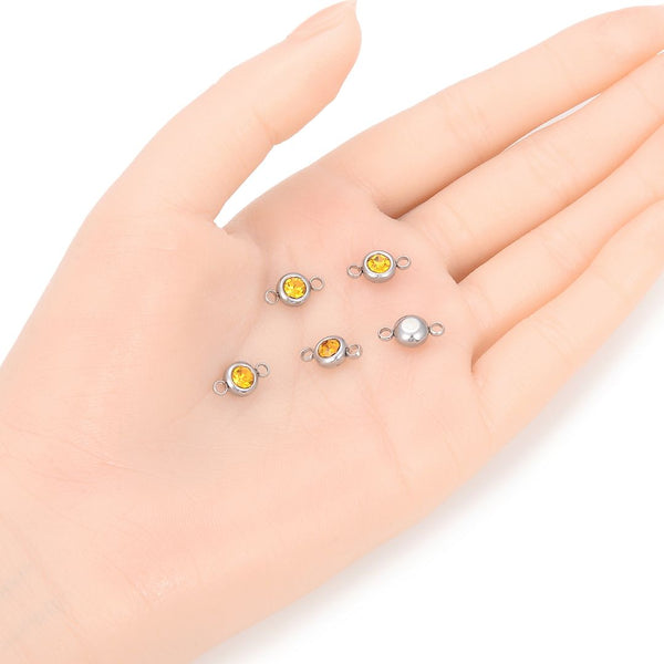 10pcs Grade A November Topaz Yellow Birthstone Links, Stainless Steel, Tarnish Resistant, 6mm, CCP34-11
