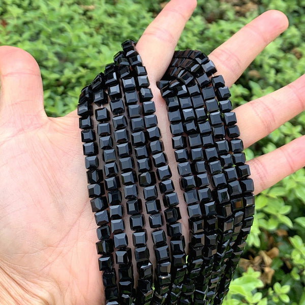 100pcs Creative Club Faceted Cube Crystal Glass Beads, Jet Black, 6mm, Hole ID 1mm, CCC623