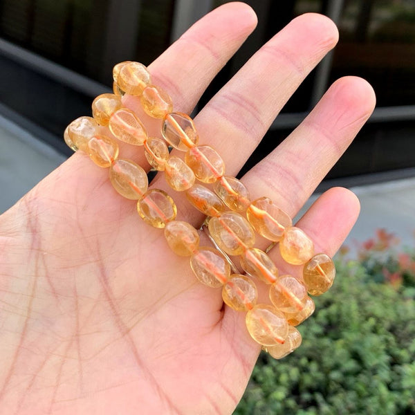 1 Strand Stretch Natural Yellow Citrine Free Form Gemstone Bracelet, 7-10mm Beads, Length Selections: 7 inch/7.5 inch