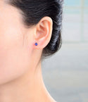1 Pair 925 Sterling Silver September Birthstone Round Cut Stud Earrings, 4mm/0.25 Carat Small Tiny Cubic Zirconia CZ Blue Sapphire Stone, SSE78-9