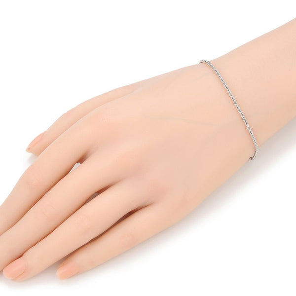 1pc 925 Sterling Silver 1.5mm Diamond Cut Braided Rope Chain Bracelet, Tarnish Resistant White Gold Plated, Length Selections: 7 inch/7.5 inch/8 inch