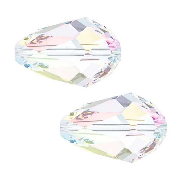 120pcs Creative Club Faceted Teardrop Crystal Glass Beads, Center Drilled, Crystal AB, 12x8mm, Hole ID 1mm, CCT-1202