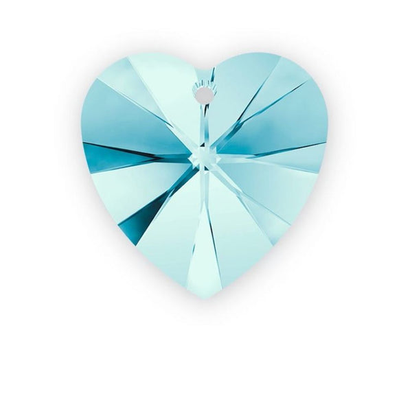 20pcs Top Drilled Valentine Heart Drop Crystal Beads, March Aqua Blue Birthstone Beads, 10mm, Hole ID 1mm, BB15-3