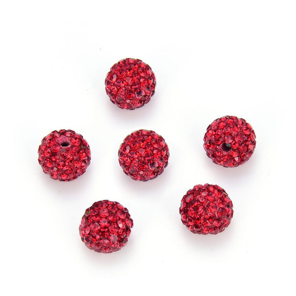 25pcs Adabele Grade AA+ Suncatcher Crystal Rhinestone Pave Polymer Clay Beads, Light Siam Red, Size Selections: 8mm/10mm/12mm