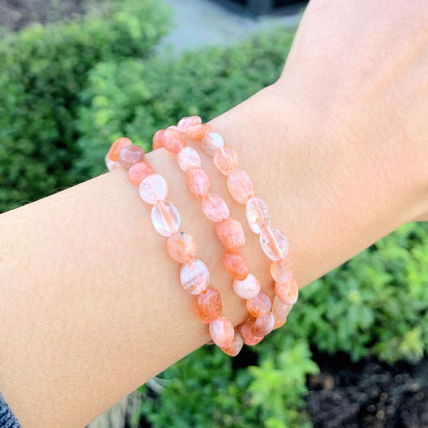 1 Strand Stretch Natural Gold Sheen Sunstone Free Form Gemstone Bracelet, 5-8mm Small Beads, Length Selections: 7 inch/7.5 inch