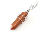 1pc Brown Goldstone Sandstone Gemstone Pendant Necklace, 18 Inch Surgical Stainless Steel Chain, GGP-E5