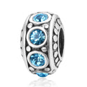1pc 925 Sterling Silver March Birthstone Bead Charm, Blue Aquarmarine Cubic Zirconia CZ, 11x6.8mm, Hole ID 4.5mm, EC1-A3