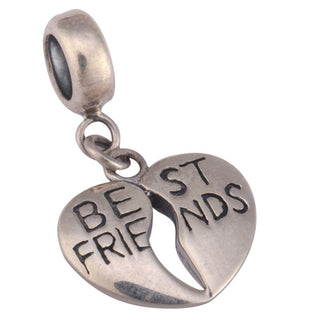 Solid 925 Sterling Silver Best Friend Heart Bead Charm