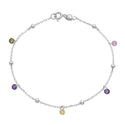 1pc 925 Sterling Silver 2.5mm Bead Station Cable Chain Bracelet with CZ Gemstone Drops, Length Selections: 7 inch/7.5 inch