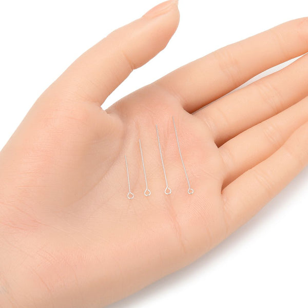 20pcs 925 Sterling Silver Eyepins Eye Pin, 0.4mm/26 Gauge, Length Selections: 25mm/30mm/38mm
