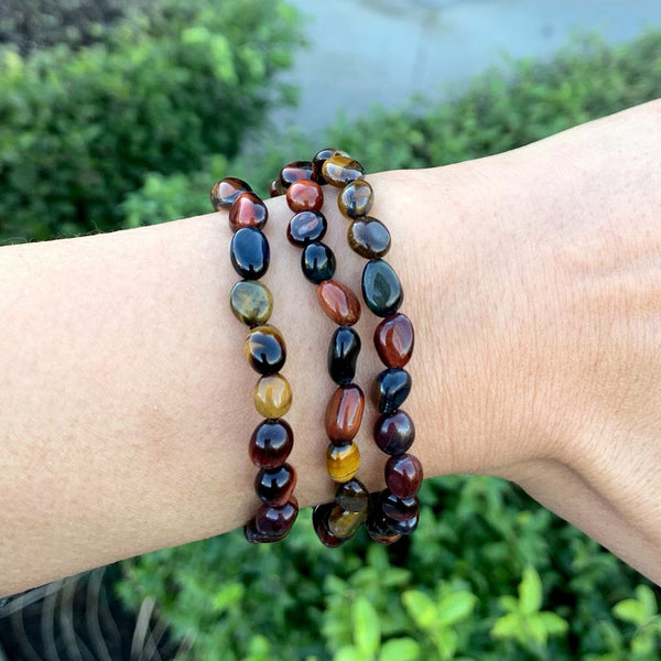 1 Strand Stretch Natural Multi-color Tiger Eye Free Form Gemstone Bracelet, 5-8mm Small Beads, Length Selections: 7 inch/7.5 inch