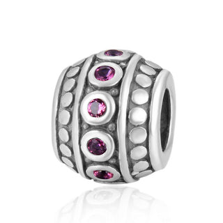 1pc 925 Sterling Silver Round July Birthstone Bead Charm, Red Ruby Cubic Zirconia CZ, 10x8mm, Hole ID 4.5mm, EC1-F7
