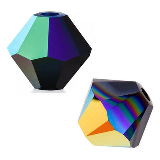 50pcs Preciosa Faceted Bicone Crystal Beads, Jet Black AB, 6mm, Hole ID 1mm, Pre-B640