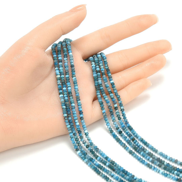 Natural Blue Apatite Gemstone Tiny Small Faceted Rondelle Beads, 3x2mm, Hole ID 0.65mm, 15 Inch/1 Strand, GK-A8