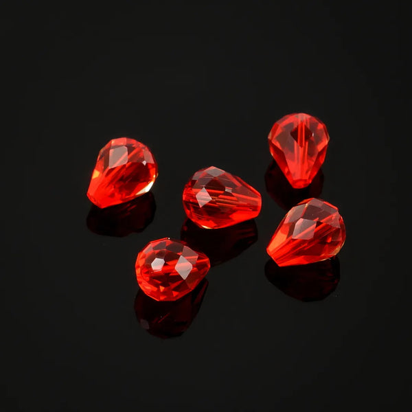24pcs Adabele Austrian Faceted Teardrop Crystal Beads #5500, Light Siam Red, 10mm x 8mm, Hole ID 1.1mm, SST-1006