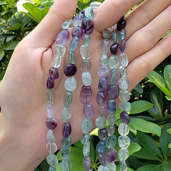 Natural Multi Color Fluorite Gemstone Oval Tumbled Pebble Beads, Irregular, 8mm to 12mm, Hole ID 1mm, 15 Inch/1 Strand, GZ12-76