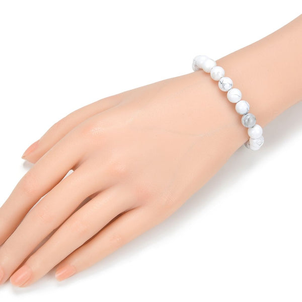 1 Strand Stretch Natural White Howlite Beaded Gemstone Bracelet, 8mm Bead, Length Selections: 7 inch/7.5 inch/8 inch/8.5 inch