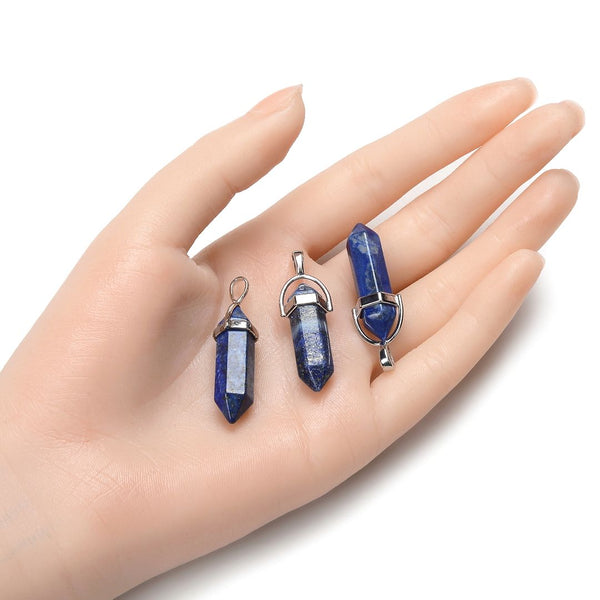 4pcs Natural Blue Lapis Lazuli Gemstone Pendants, 42mm Loose Bullet Point Stone Drops, G2P-C2