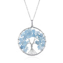 1pc Tree of Life Prosperity Necklace, Natural Blue Aquamarine Gemstone Pendant, 26 inch Surgical Stainless Steel Chain, GGP9-12