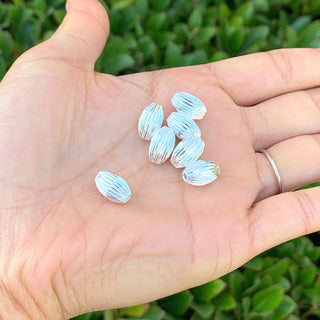50pcs Tarnish Resistant Corrugated Oval Beads, Sterling Silver Plated Brass, Size Selections: 7x4mm, 10x6mm, 12x8mm