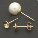 5 Pairs 925 Sterling Silver Earring Posts, 18K Yellow Gold Plated, Glue In Pearl Cup, 0.7mm/21 Gauge Pin, 10pcs Earring Backs, Cup Selections: 4mm/6mm/8mm