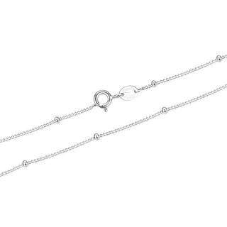 1pc 925 Sterling Silver Bead Station Curb Link Chain Necklace, Tarnish Resistant Rhodium Plated, 1.9mm Beads, Thin Small, Length Selections: 16/18/20/22/24/26/28 Inch