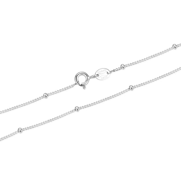1pc 925 Sterling Silver Bead Station Curb Link Chain Necklace, Tarnish Resistant Rhodium Plated, 1.9mm Beads, Thin Small, Length Selections: 16/18/20/22/24/26/28 Inch