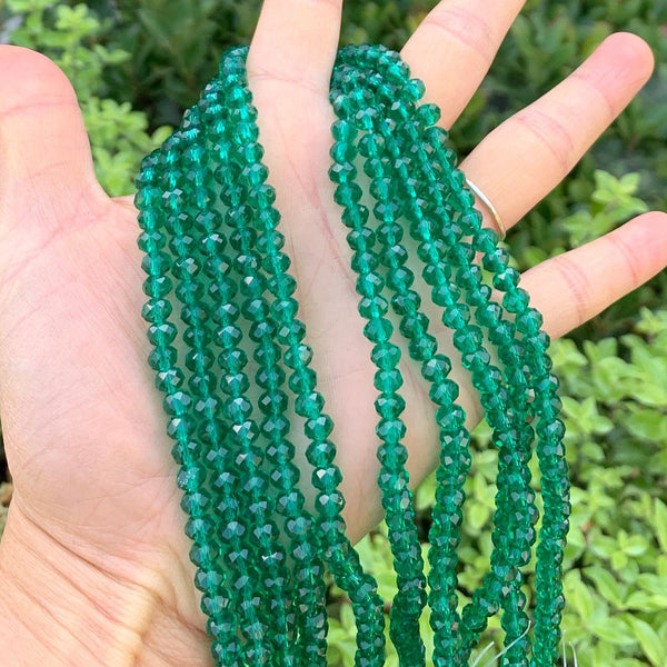 500pcs Creative Club Faceted Rondelle Crystal Glass Beads, Emerald Green, 6x4mm, Hole ID 1mm, CCR624