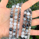 Natural Black Quartz Rutilated Gemstone Round Beads, 15 Inch/1 Strand, Size Selections: 4mm/6mm/8mm/10mm