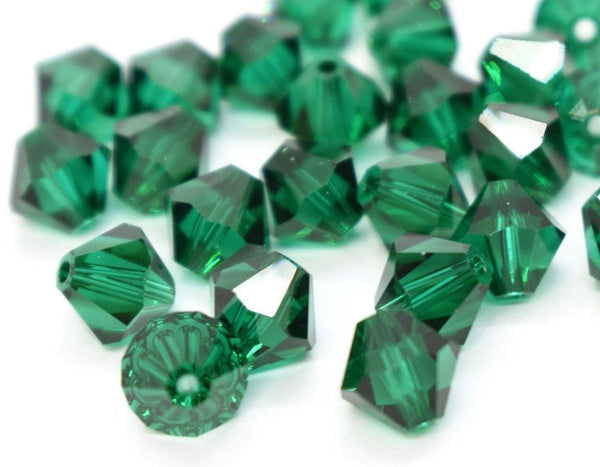 50pcs Preciosa Faceted Bicone Crystal Beads, Emerald Green, 6mm, Hole ID 1mm, Pre-B624