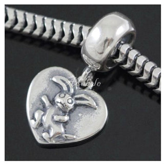 1pc Cute Real Solid Sterling Silver Rabbit Charm Easter Bunny Bead, Compatible with Pandora All Other Charm Bracelets, EC502