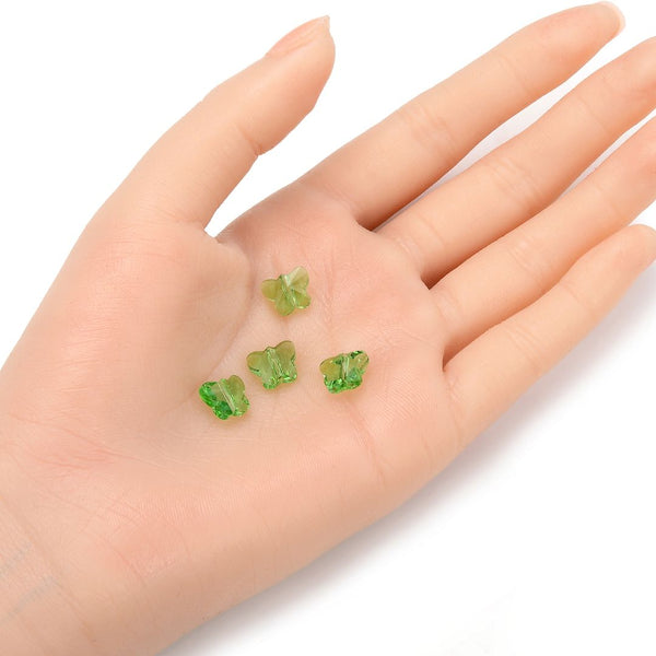 20pcs Creative Club Butterfly Crystal Glass Beads #5754, Center Drilled, August Peridot Green Birthstone, 10mm, Hole ID 1mm, CCBF-16
